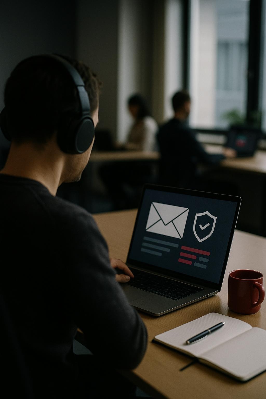Un collaborateur au casque suit un module de sensibilisation sur son ordinateur portable